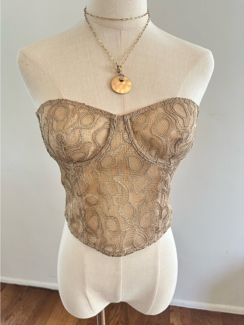 Zara Taupe Lace Strapless Bustier Top